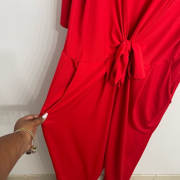 ELOQUII Plus Size Red Tie Front Jumpsuit - Picture 4 of 7